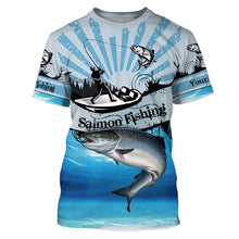 Load image into Gallery viewer, Salmon fishing blue jerseys Custom Name 3D All over Printed UV Protection Shirts, custom fishing gifts NQS3008