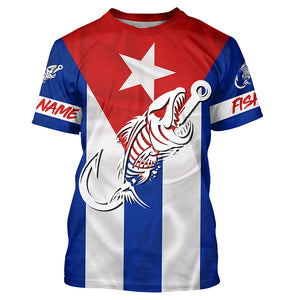 Cuba Fishing Custom Flag Fish hook skull Custom sun protection fishing shirts for men, women NQS5057