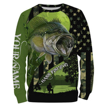 Load image into Gallery viewer, Largemouth Bass Fishing American Flag Customize Name 3D All Over printed Shirts, Gift For Father&#39;s Day, Fisherman NQS330