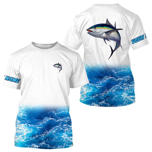 Tuna fishing blue sea wave water camo Custom Name performance long sleeve fishing shirts uv protection NQS3679