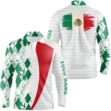 Load image into Gallery viewer, Mens golf polos shirts custom Mexico flag green argyle pattern white golf ball men&#39;s golf shirts NQS6472