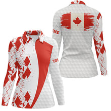 Load image into Gallery viewer, Womens golf polos shirts custom Canadian flag red argyle pattern white golf ball womens tops NQS6473