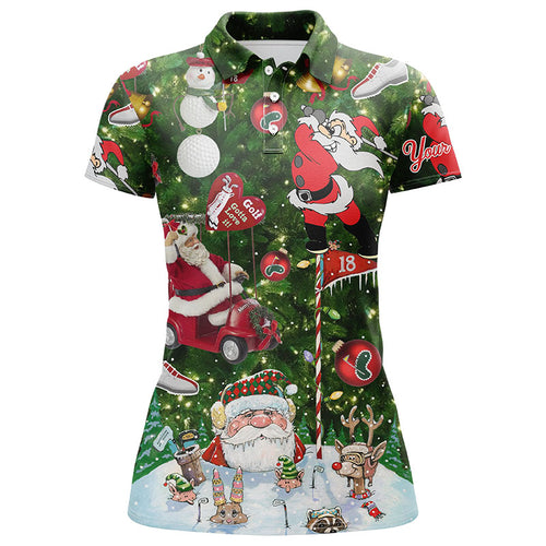 Funny Christmas golf shirt custom name Womens golf polo shirts - Santa Golfer Christmas gifts NQS4212