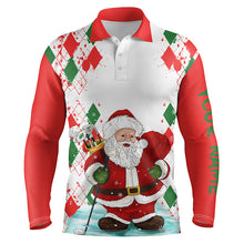 Load image into Gallery viewer, Mens golf polo shirts Santa golfer custom name Christmas Santa golf, Christmas gifts for golf lovers NQS4436