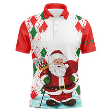 Load image into Gallery viewer, Mens golf polo shirts Santa golfer custom name Christmas Santa golf, Christmas gifts for golf lovers NQS4436
