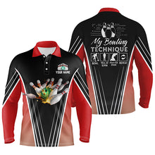 Load image into Gallery viewer, Funny Men&#39;s bowling polo shirts custom name My bowling technique, team bowlers jersey | Red NQS4814