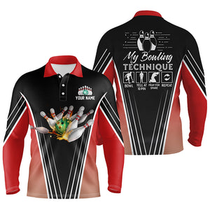 Funny Men's bowling polo shirts custom name My bowling technique, team bowlers jersey | Red NQS4814