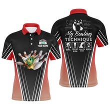 Load image into Gallery viewer, Funny Men&#39;s bowling polo shirts custom name My bowling technique, team bowlers jersey | Red NQS4814