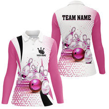Load image into Gallery viewer, Women bowling polo shirt Custom bowling ball and pins bowling team shirts, gifts for bowlers | Pink NQS7211
