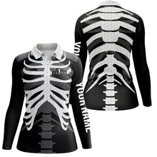 Load image into Gallery viewer, Black and white Womens golf polo shirts custom golf heartbeat Skeleton Halloween ladies golf tops NQS6254