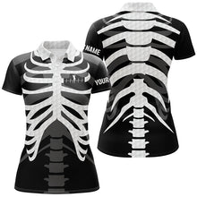 Load image into Gallery viewer, Black and white Womens golf polo shirts custom golf heartbeat Skeleton Halloween ladies golf tops NQS6254