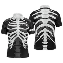 Load image into Gallery viewer, Black and white Mens golf polo shirts custom golf heartbeat Skeleton Halloween golf attire for men NQS6254