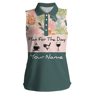 Women sleeveless polo shirt plan for the day coffee golf wine custom tropical leaves floral golf shirt NQS3999