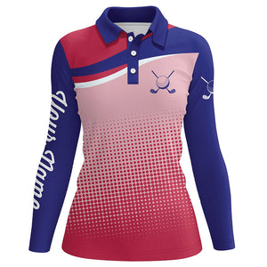 Womens golf polo shirts custom red and blue sport pattern golfing gifts, golf tops for ladies NQS7092