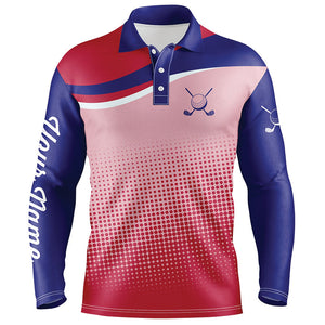 Mens golf polo shirts custom red and blue sport pattern golfing gifts, golf tops for mens NQS7092