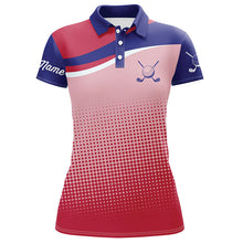 Load image into Gallery viewer, Womens golf polo shirts custom red and blue sport pattern golfing gifts, golf tops for ladies NQS7092