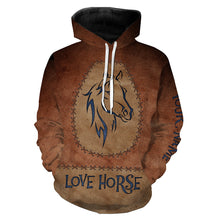 Load image into Gallery viewer, Love horse tattoo blue leather pattern Custom Name 3D All Over Printed Shirts Personalized horse shirt NQS3125