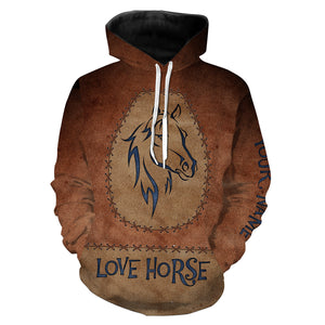 Love horse tattoo blue leather pattern Custom Name 3D All Over Printed Shirts Personalized horse shirt NQS3125