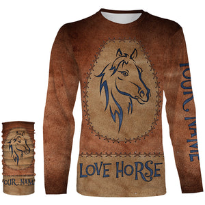 Love horse tattoo blue leather pattern Custom Name 3D All Over Printed Shirts Personalized horse shirt NQS3125