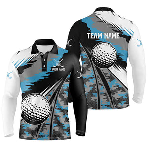 Mens golf polo shirts custom blue camo golf ball golf attire for men, golf gifts for men NQS6255