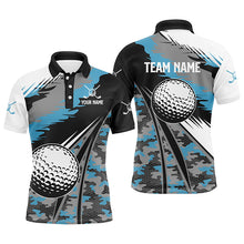 Load image into Gallery viewer, Mens golf polo shirts custom blue camo golf ball golf attire for men, golf gifts for men NQS6255