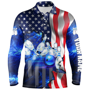 American flag blue galaxy Custom Bowling Polo Shirts For Men patriotic Bowling Team League Jerseys NQS6731