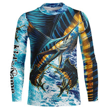 Load image into Gallery viewer, Sailfish fishing scales blue sea water camo Custom UV protection performance long sleeve fishing shirt NQS7097