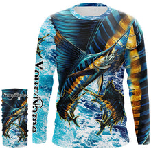 Load image into Gallery viewer, Sailfish fishing scales blue sea water camo Custom UV protection performance long sleeve fishing shirt NQS7097
