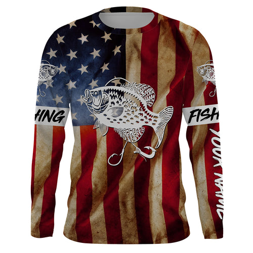 Personalized Crappie Fishing American Flag patriotic  performance Fishing Shirts NQS1381