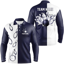 Load image into Gallery viewer, Navy Blue and white retro vintage Bowling polo shirts for men custom Bowling team jerseys NQS6480