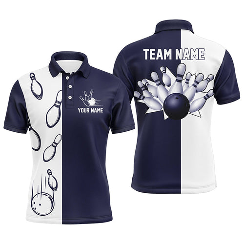 Navy Blue and white retro vintage Bowling polo shirts for men custom Bowling team jerseys NQS6480