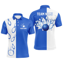 Load image into Gallery viewer, Blue and white retro vintage Bowling polo shirts for men custom Bowling team jerseys NQS6481