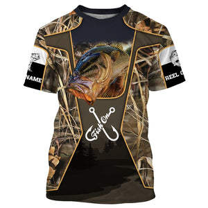 Customize Name Reel Cool Dad Fish On Bass Fishing 3D All Over Printed Shirts Personalized Gift For Fisherman, Father NQS406