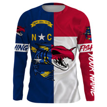 Load image into Gallery viewer, Fish skeleton reaper North Carolina flag custom name sun protection long sleeve fishing shirts jerseys NQS3862