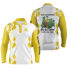 Load image into Gallery viewer, Men golf polo shirts never underestimate an old man with a golf club custom golf shirts for men|Yellow NQS4828
