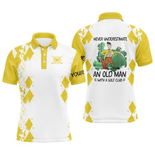 Load image into Gallery viewer, Men golf polo shirts never underestimate an old man with a golf club custom golf shirts for men|Yellow NQS4828