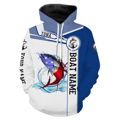Tuna Fishing American Flag Custom performance Hoodie, sweatshirt Fishing Shirts, Patriotic Fishing gifts NQS2318