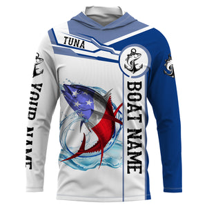 Tuna Fishing American Flag Custom performance Long Sleeve Fishing Shirts, Patriotic Fishing gifts NQS2318