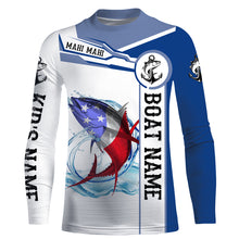 Load image into Gallery viewer, Tuna Fishing American Flag Custom performance Long Sleeve Fishing Shirts, Patriotic Fishing gifts NQS2318