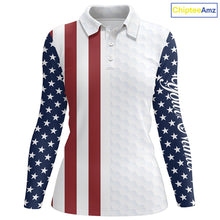 Load image into Gallery viewer, Womens golf polo shirts American flag patriotic custom white golf ball pattern golf top for ladies NQS6490