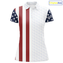 Load image into Gallery viewer, Womens golf polo shirts American flag patriotic custom white golf ball pattern golf top for ladies NQS6490