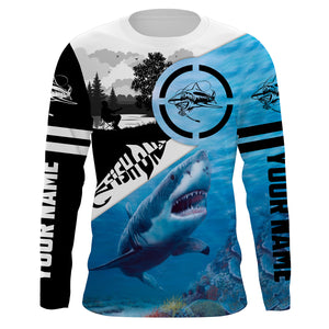 Shark fishing fish on fishing shirts Performance Long Sleeve UV protection Customize NQS1084