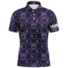 Load image into Gallery viewer, Purple Neon Bowling seamless pattern Custom Mens bowling polo shirts, bowling team league jerseys NQS6762
