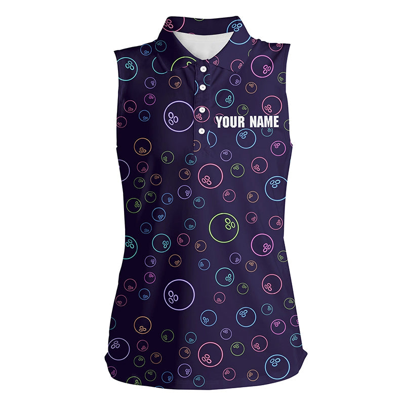 Purple Neon Bowling ball glowing pattern Custom Women sleeveless polo shirts team league jerseys NQS6764