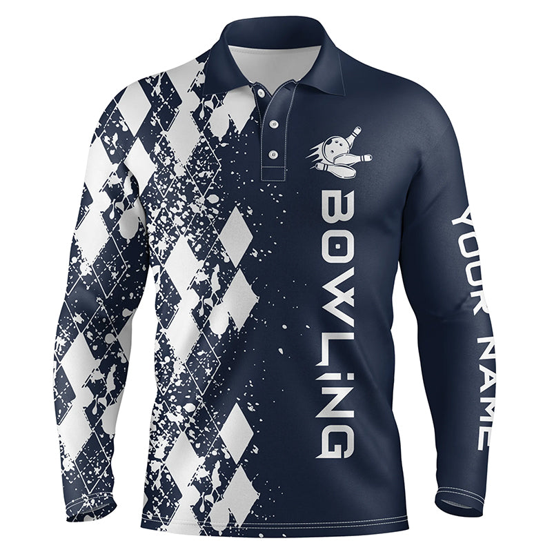 navy personalized bowling shirt for men – custom name design side view