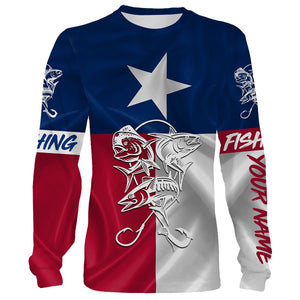 Mahi Mahi, Tuna, Wahoo Saltwater fishing Texas Flag custom name fishing shirts NQS413