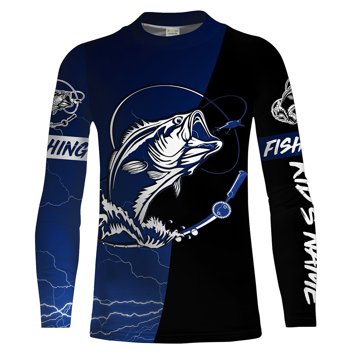 Largemouth Bass Fishing tattoo blue camo black Custom name UPF30+ performance fishing shirts fishing gift for men, women NQS2049