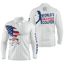 Load image into Gallery viewer, Mens golf polo shirt world&#39;s okayest golfer custom name white American flag golf shirts NQS4036