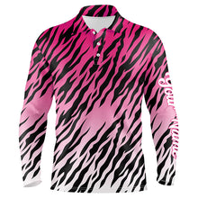 Load image into Gallery viewer, Pink tiger stripes pattern Mens golf polo shirts custom golf apparel for men, best golf gifts NQS7111