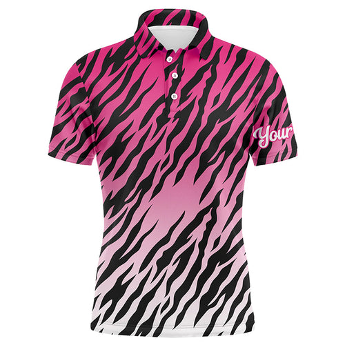 Pink tiger stripes pattern Mens golf polo shirts custom golf apparel for men, best golf gifts NQS7111